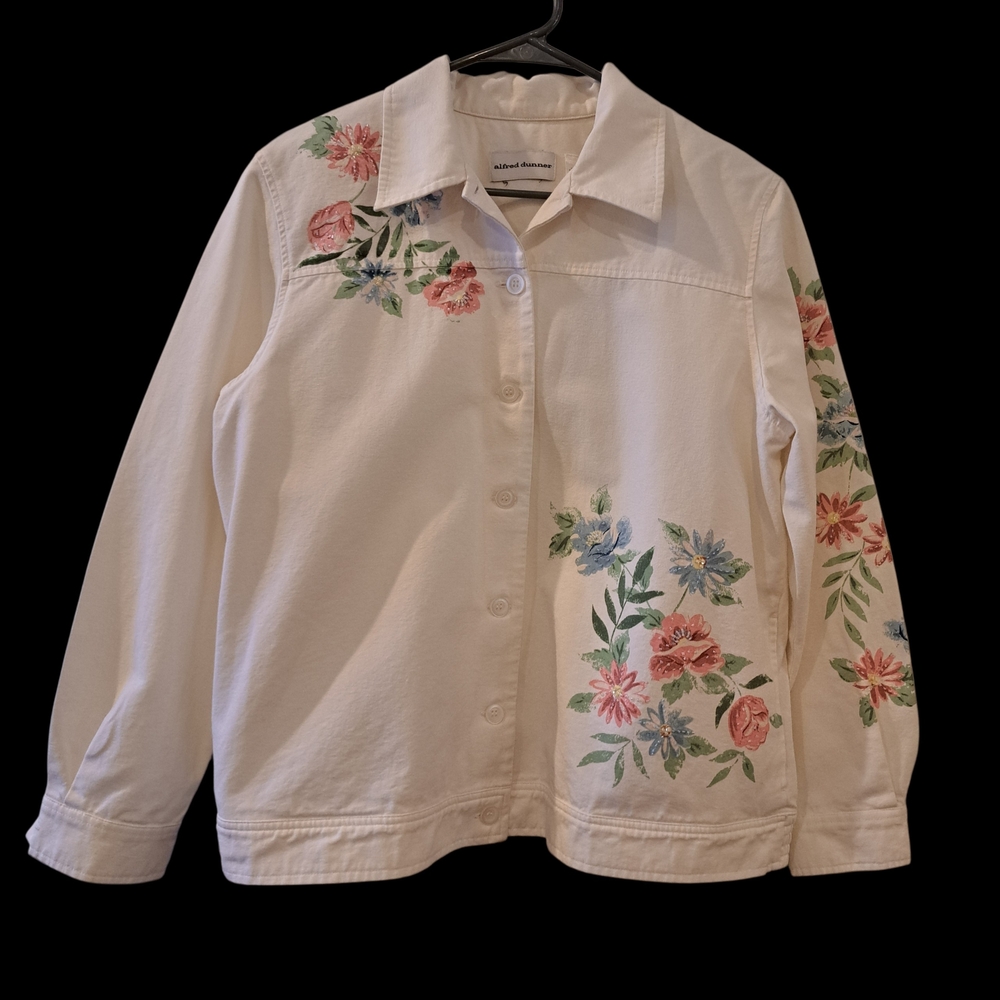 Alfred Dunner White Floral Jean Jacket Size 12